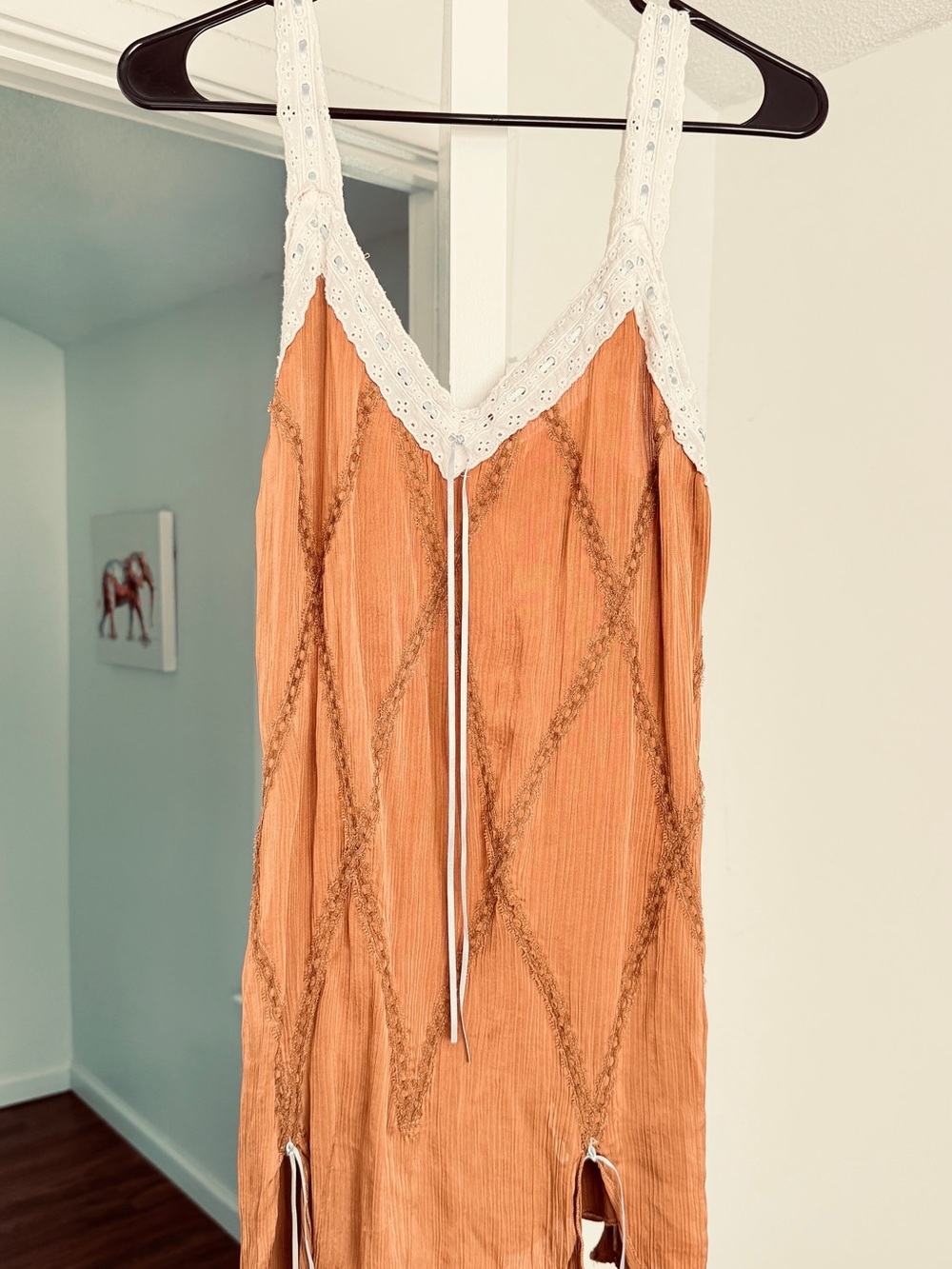 Women's Brown Lace-Trim Slip Dress